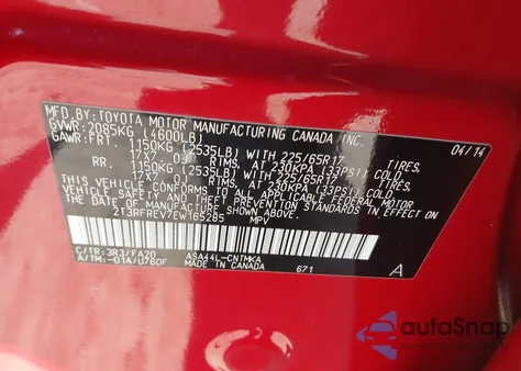 2014 Toyota Rav4 Xle from USA, damaged, VIN 2T3RFREV7EW165285